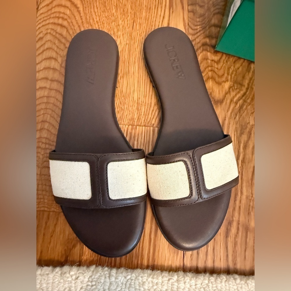 NIB J.Crew Georgina Sandals in Canvas and Leather Strap Slide Sandals size 8 - Picture 7 of 7